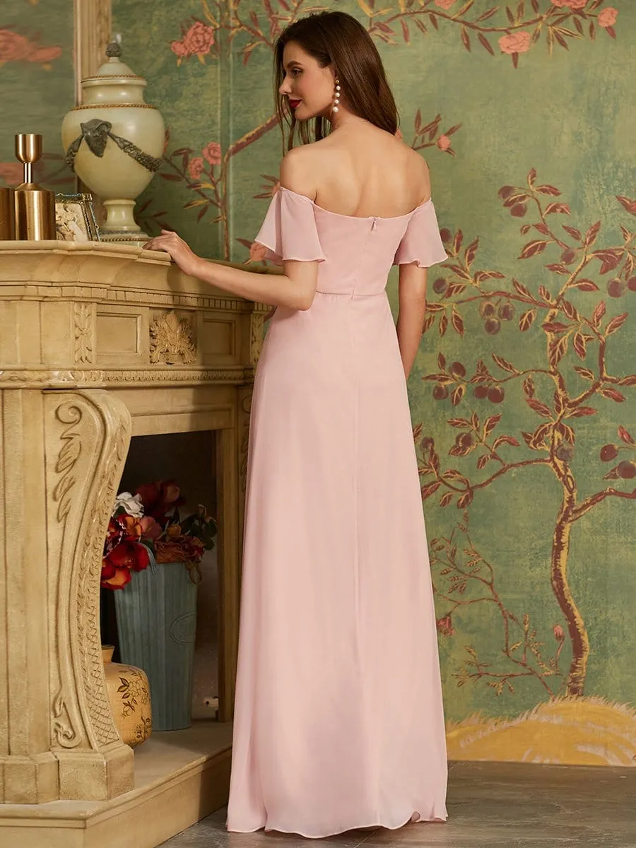 Sleek Sweetheart Neckline Maxi Chiffon Bridesmaid Dress