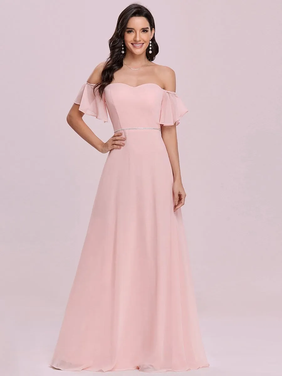 Sleek Sweetheart Neckline Maxi Chiffon Bridesmaid Dress