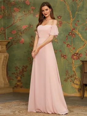 Sleek Sweetheart Neckline Maxi Chiffon Bridesmaid Dress