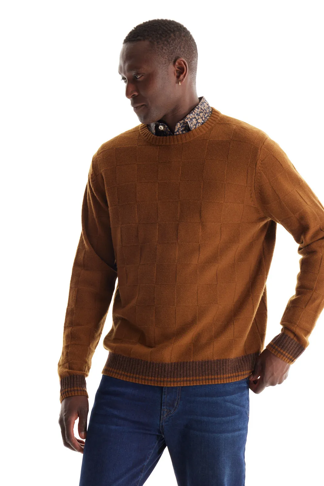 Soft Cloth Crewneck Sweater in Merino Jersey - Caramel