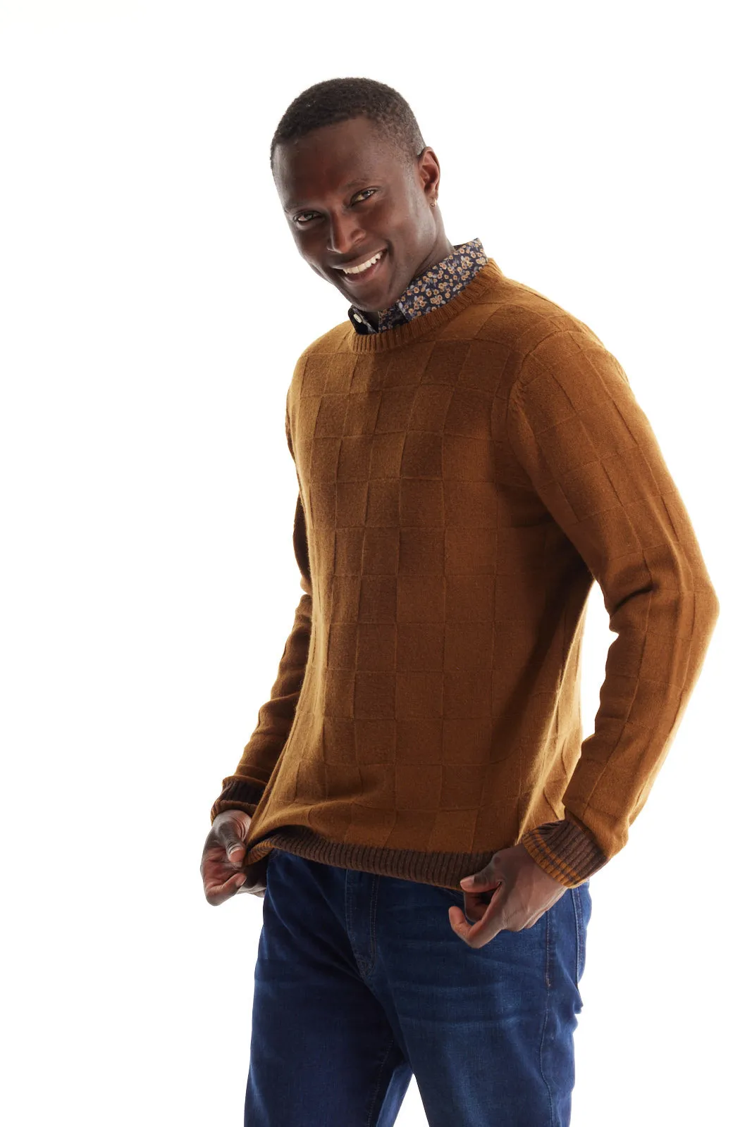 Soft Cloth Crewneck Sweater in Merino Jersey - Caramel