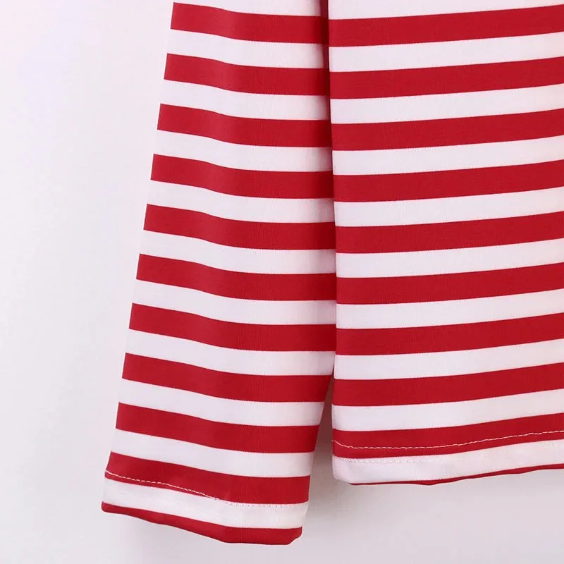 Toleet-New Sexy Women Casual Red White Striped Long Sleeve T Shirt Cotton Loose Tees Shirt Female Basic O-Neck Tops Autumn Pullovers