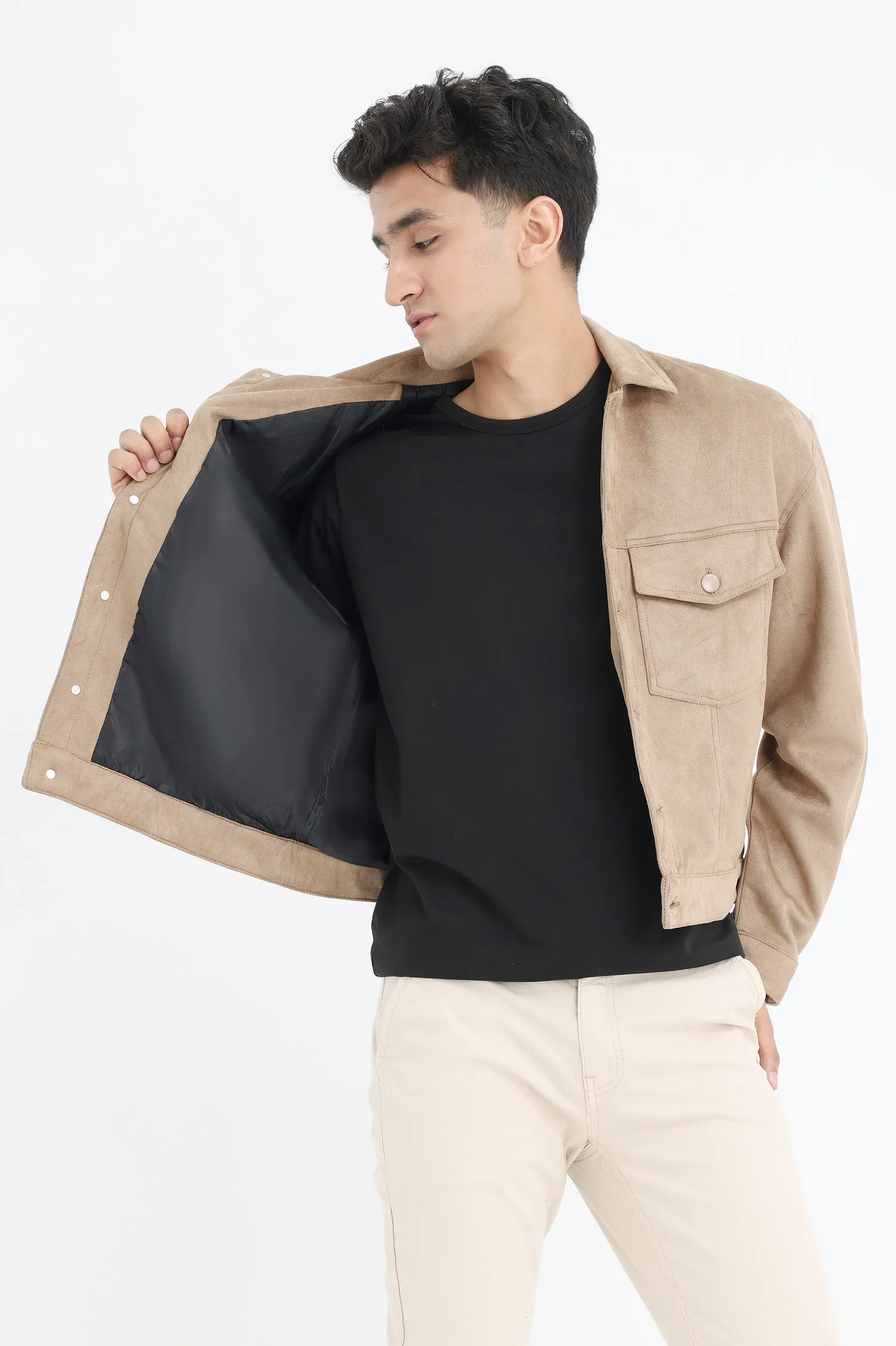 URBAN SUEDE SNAP JACKET-KHAKI