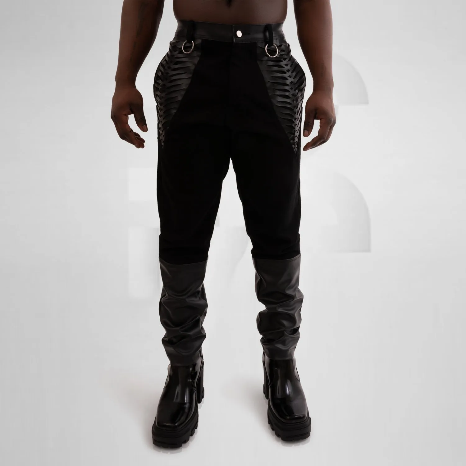 Vegan Leather Laser-Cut Jeans