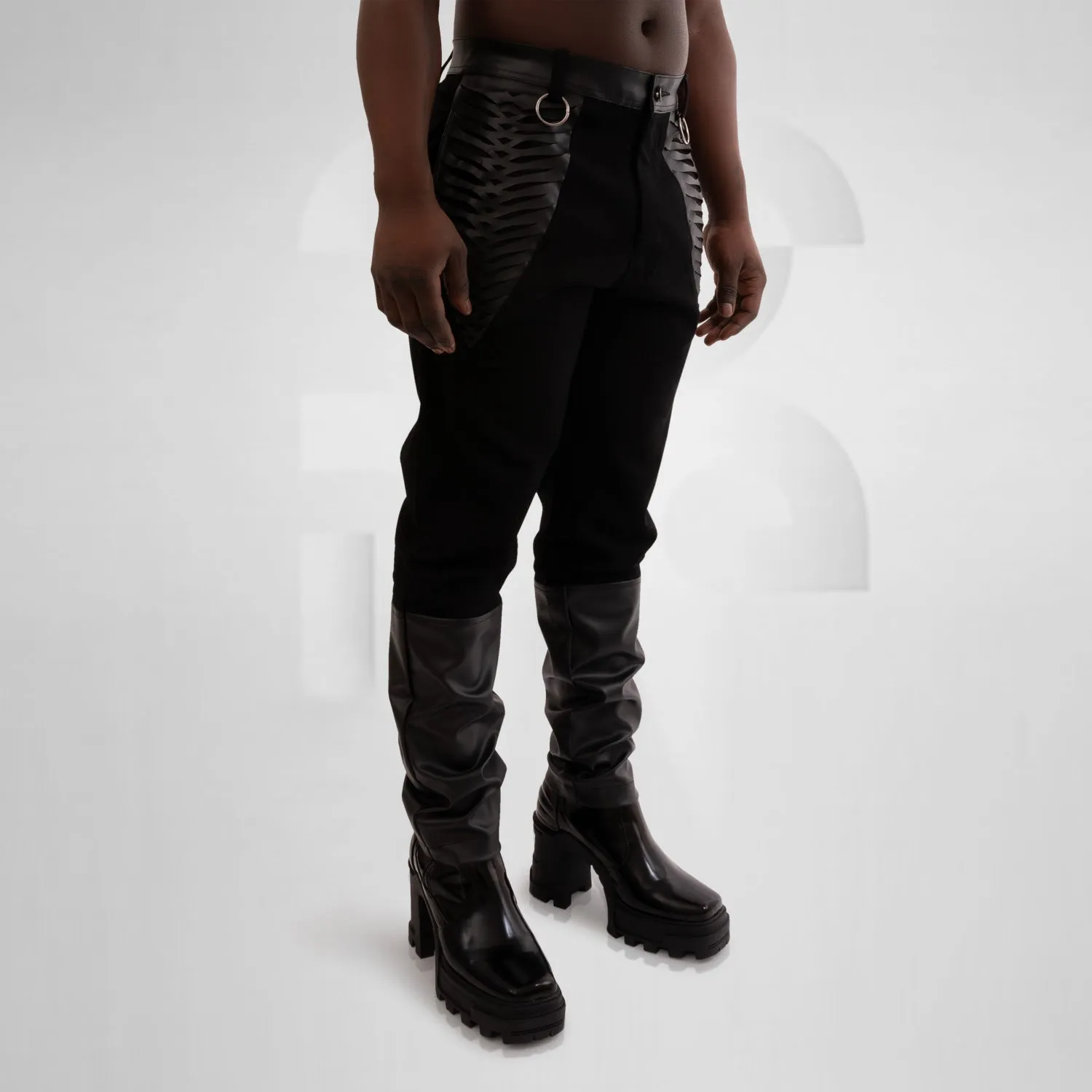Vegan Leather Laser-Cut Jeans