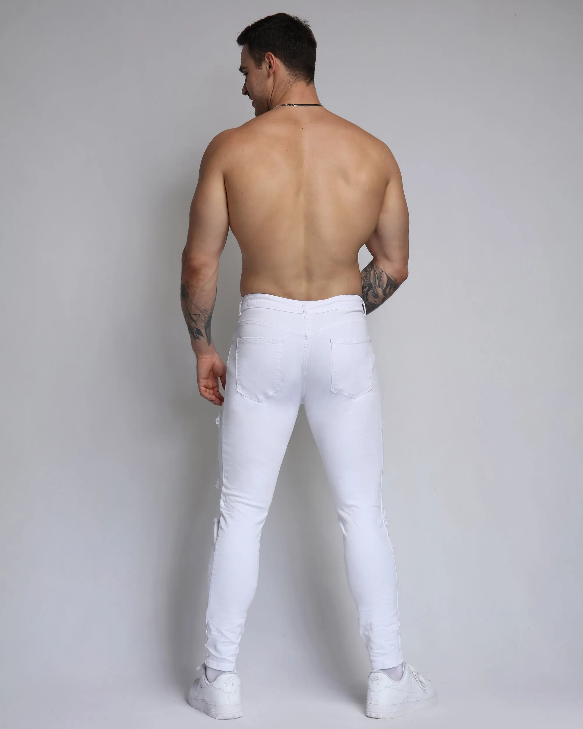 White Ripped Jeans with Dimond Patch-Mexico Local Delivery