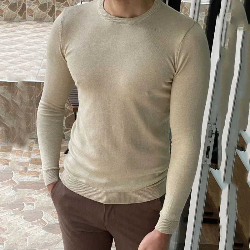 WIAOFELLAS  -  Men Clothing Long Sleeve Knit Pullover Casual Men Crew Neck Slim Knitwear Fashion Solid New Spring Thin Sweater Basic Tops