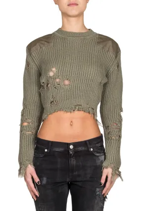 Womens Destroyed Cropped Sweater With Patches