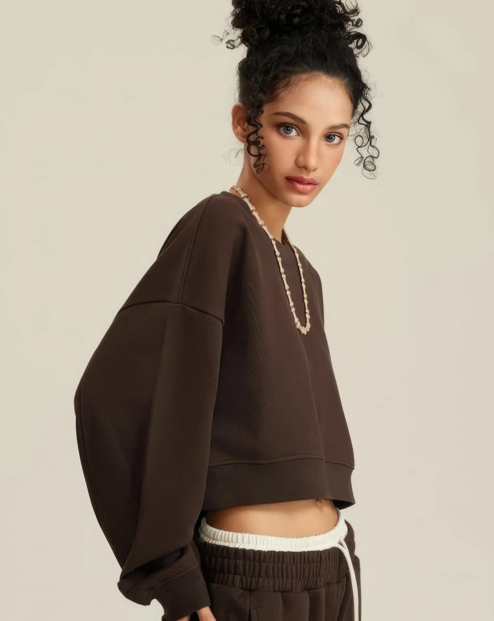 Women's Oversized Cropped Solid Sweatshirt