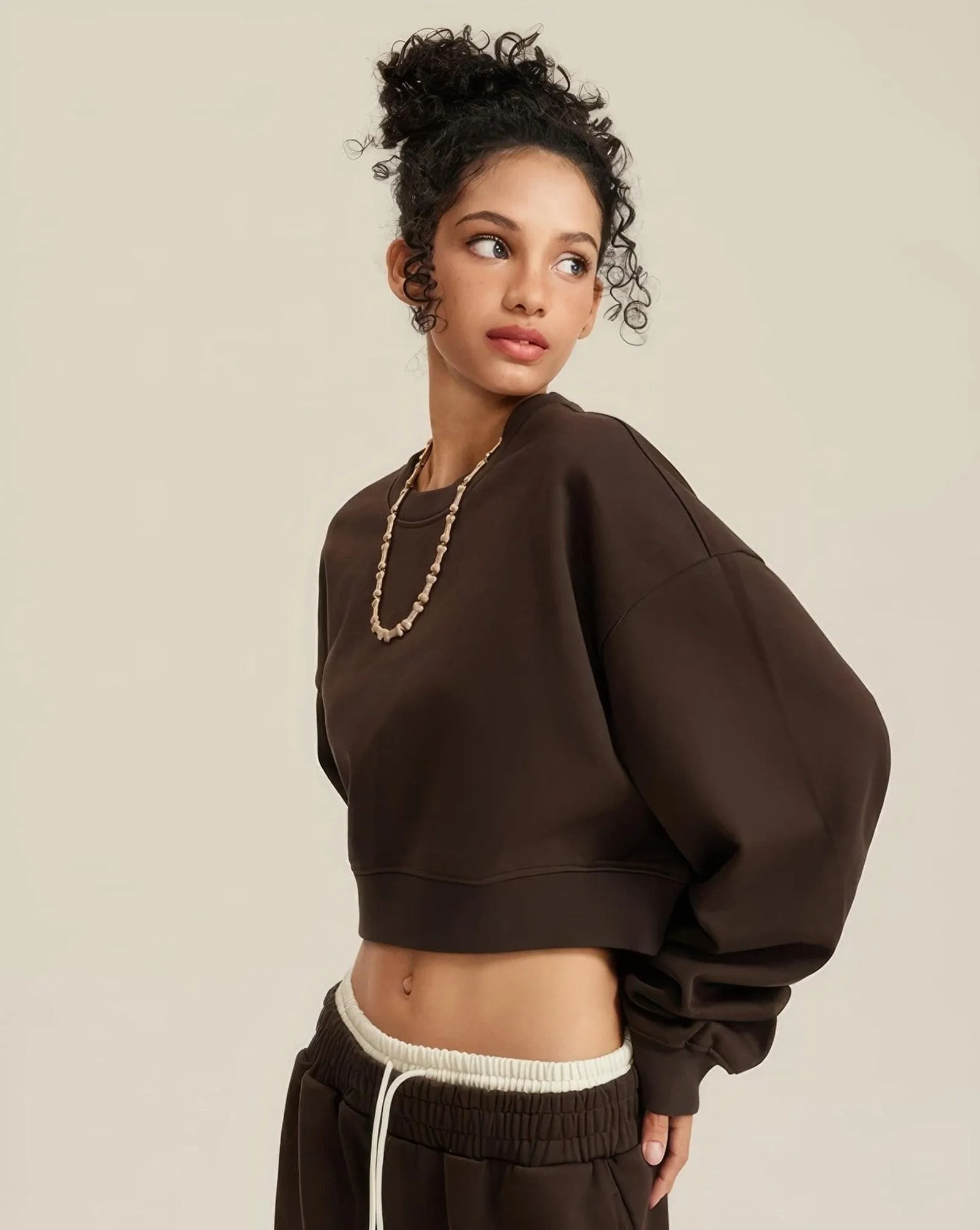 Women's Oversized Cropped Solid Sweatshirt