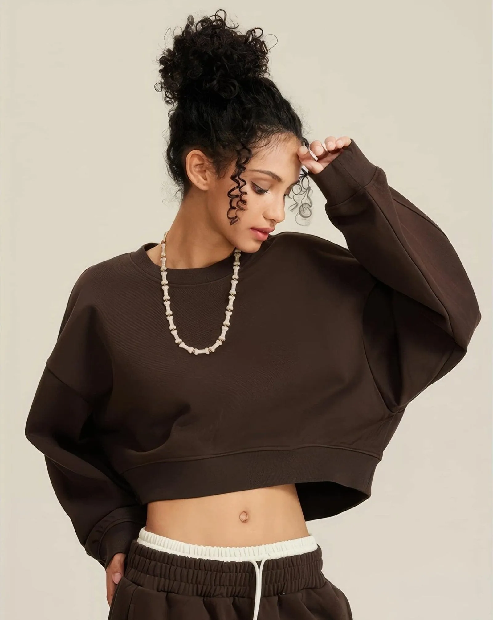 Women's Oversized Cropped Solid Sweatshirt