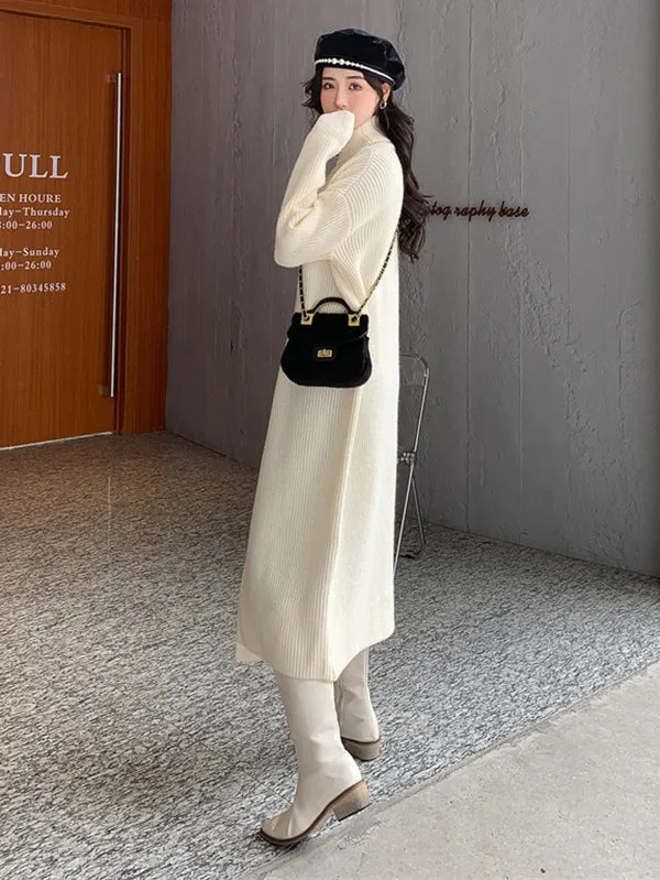xakxx Stylish Long Sleeves Split-Front Solid Color High-Neck Sweater Tops