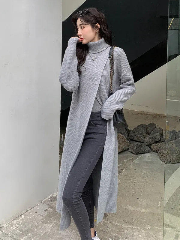 xakxx Stylish Long Sleeves Split-Front Solid Color High-Neck Sweater Tops