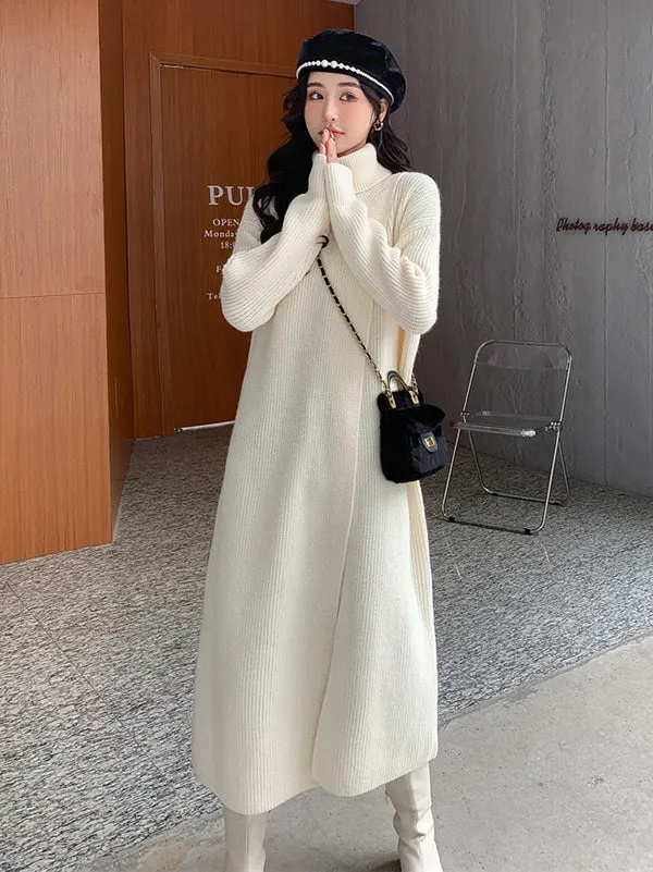 xakxx Stylish Long Sleeves Split-Front Solid Color High-Neck Sweater Tops